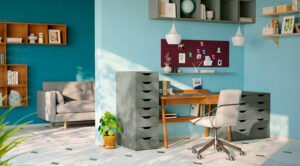 Monochromatic Blue Study Room Design